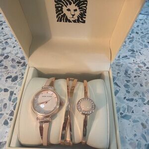 Anne Klein Women's Rose Gold Crystal Watch and Bracelet Set